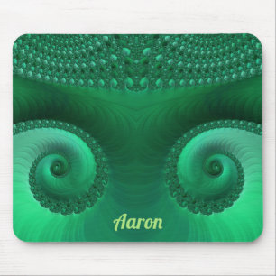 AARON ~ Zany Shades of Green Fractal Pattern Mouse Mat