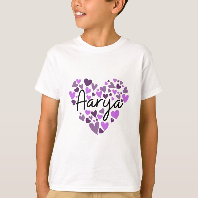 Aarya, purple hearts T-Shirt (Front)