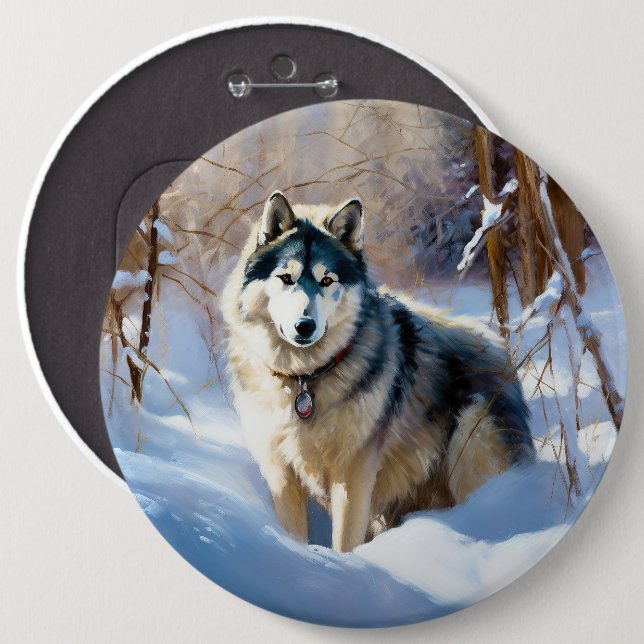 Aaskan Malamute Let It Snow Christmas 6 Cm Round Badge (Front & Back)