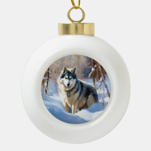 Aaskan Malamute Let It Snow Christmas Ceramic Ball Christmas Ornament