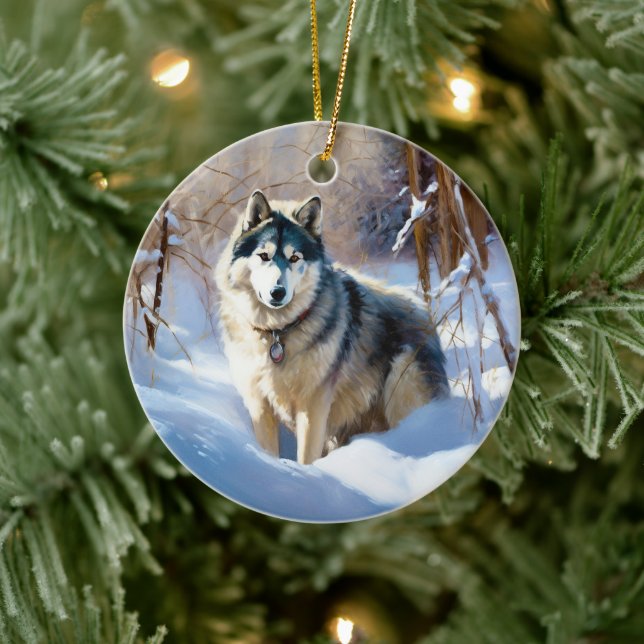 Aaskan Malamute Let It Snow Christmas Ceramic Tree Decoration (Tree)