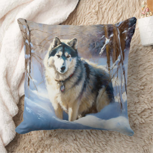 Aaskan Malamute Let It Snow Christmas Cushion