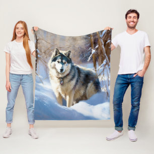 Aaskan Malamute Let It Snow Christmas Fleece Blanket