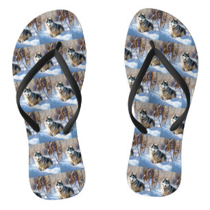 Aaskan Malamute Let It Snow Christmas Flip Flops