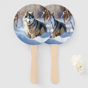 Aaskan Malamute Let It Snow Christmas Hand Fan