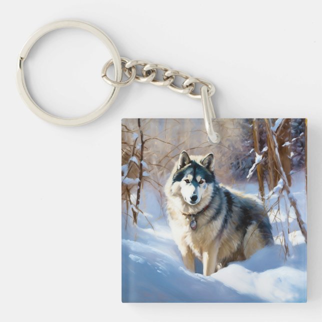 Aaskan Malamute Let It Snow Christmas Key Ring (Front)
