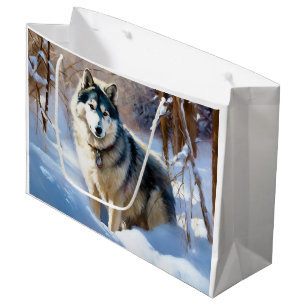 Aaskan Malamute Let It Snow Christmas Large Gift Bag