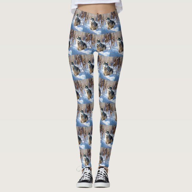 Aaskan Malamute Let It Snow Christmas Leggings (Front)