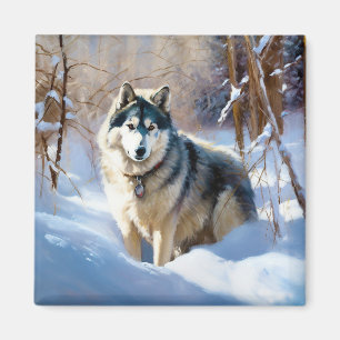 Aaskan Malamute Let It Snow Christmas Magnet