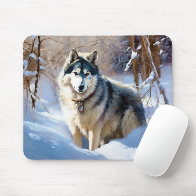 Aaskan Malamute Let It Snow Christmas Mouse Mat (With Mouse)