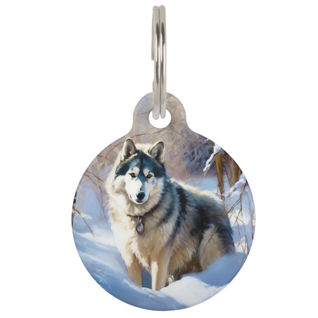 Aaskan Malamute Let It Snow Christmas Pet Tag (Front)