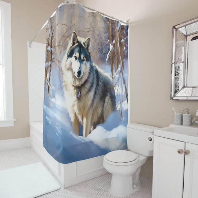 Aaskan Malamute Let It Snow Christmas Shower Curtain (In Situ)