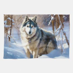 Aaskan Malamute Let It Snow Christmas Tea Towel