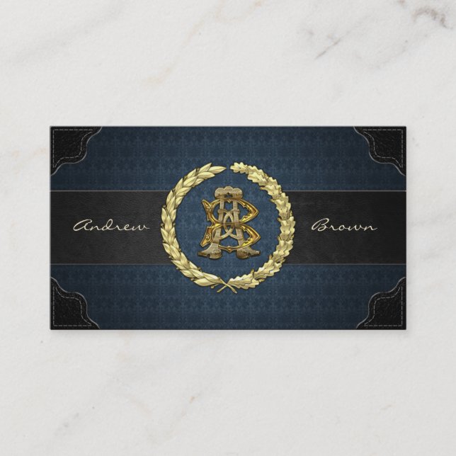 AB & BA Monogram [Gold+Fabric] Business Card (Front)