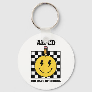 Ab Cd 100 Days Of School Kids Pencil Chequerboard Key Ring