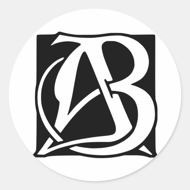 AB Monogram with Black Background Classic Round Sticker (Front)