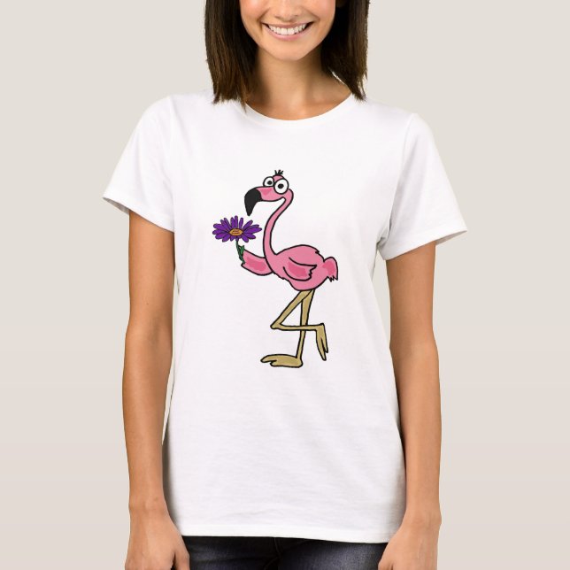 AB- Pink Flamingo with a Purple Daisy T-shirt (Front)