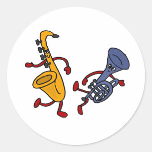 AB Saxophone and Trumpet Dancing Cartoon Classic Round Sticker