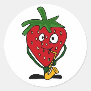 AB- Strawberry Playing Saxophone Classic Round Sticker
