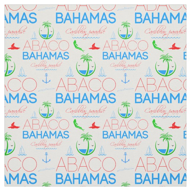 Abaco, Bahamas Colourful Text And Images Pattern  Fabric (Swatch)