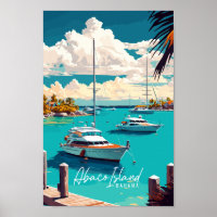 Abaco Island Bahama vintage travel illustration