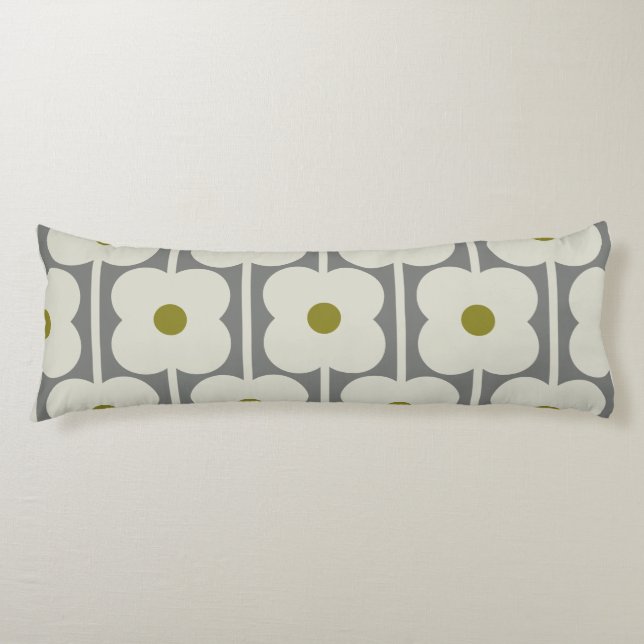 Abacus Flower and small stem pattern white & Grey Body Cushion (Front)