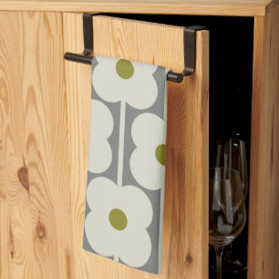 Abacus Flower and small stem pattern white & Grey Tea Towel