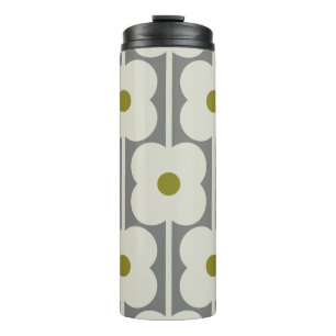 Abacus Flower and small stem pattern white & Grey Thermal Tumbler