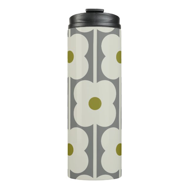 Abacus Flower and small stem pattern white & Grey Thermal Tumbler (Front)