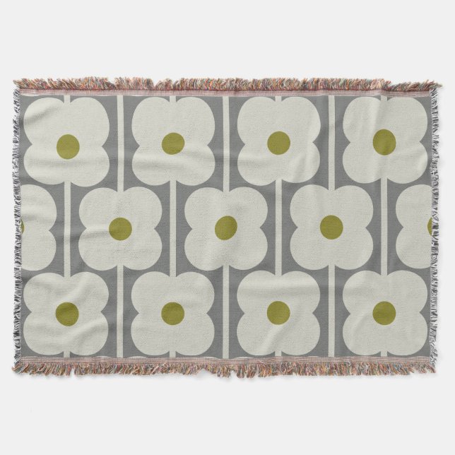 Abacus Flower and small stem pattern white & Grey Throw Blanket (Front)