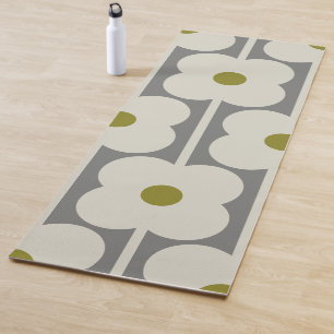 Abacus Flower and small stem pattern white & Grey Yoga Mat
