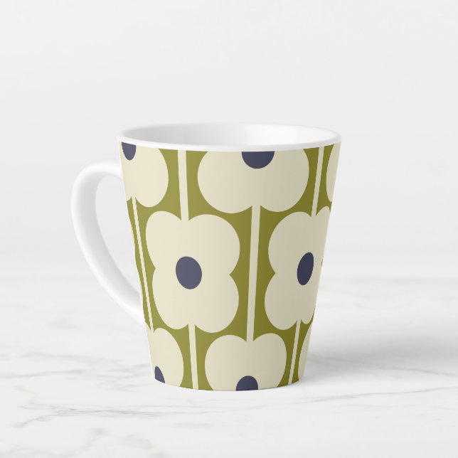 Abacus Flower Lined Eyelet Olive and Blue  Latte Mug (Left Angle)