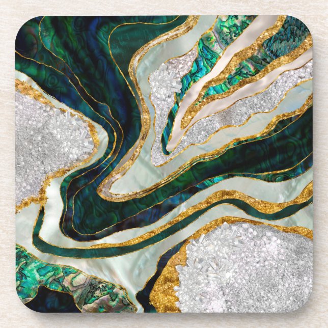 Abalone and Crystals geode digital art Coaster (Front)