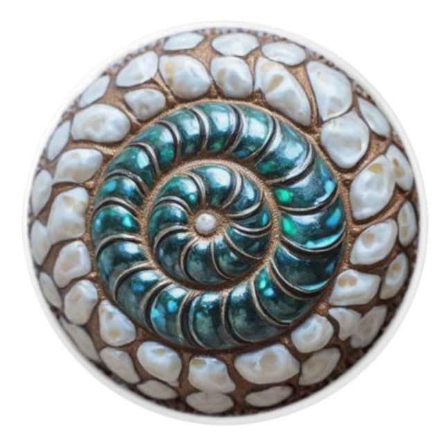  Abalone and Pearl Nautilus Shell Ceramic Knob (Front)