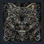 Abalone Dimensional Cat on Black Bandanna<br><div class="desc">The story starts with a cat that liked to sit on my head when I was out picking beans. Her name was Holly, the great huntress. Another cat that liked to sit on my head was Taffy. As usual, I wanted another cat on my head, so I made this bandanna....</div>