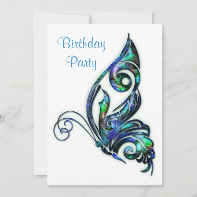 Abalone Shell Art Deco Butterfly Birthday Party Invitation (Front)