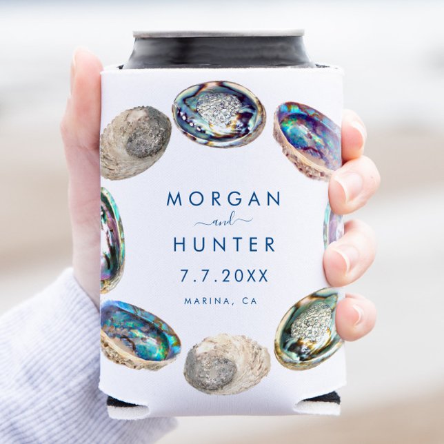 Abalone Shell Colourful Watercolor Beach Wedding Can Cooler (These abalone shell can coolers are perfect for your California or Oregon beach wedding)