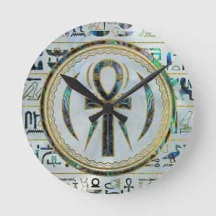 Abalone Shell Egyptian Ankh Cross symbol Round Clock