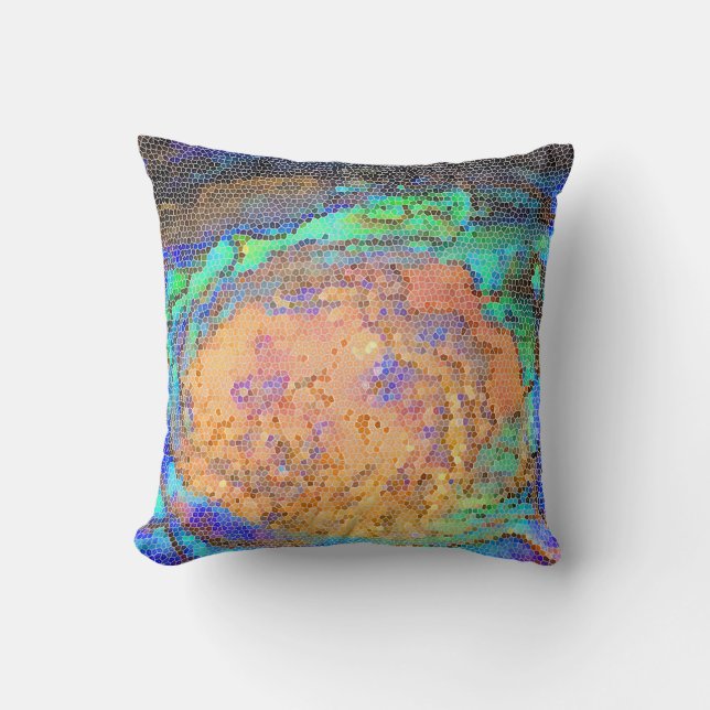 Abalone Shell Mosaic Colourful Abstract Cushion (Front)