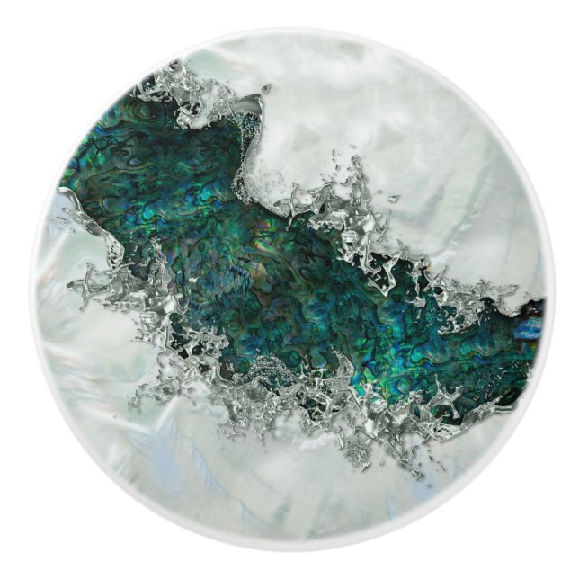 Abalone Shell Pearl and Silver 1 Ceramic Knob (Front)