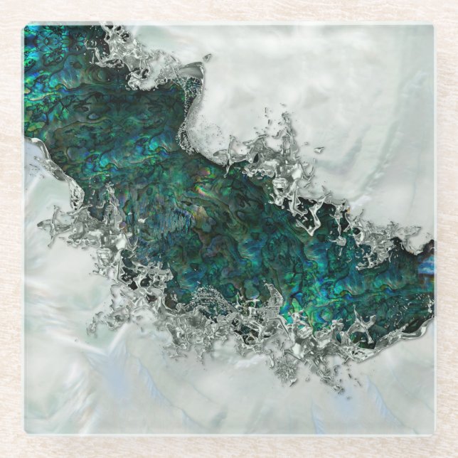 Abalone Shell Pearl and Silver 1 Glass Coaster (Front)