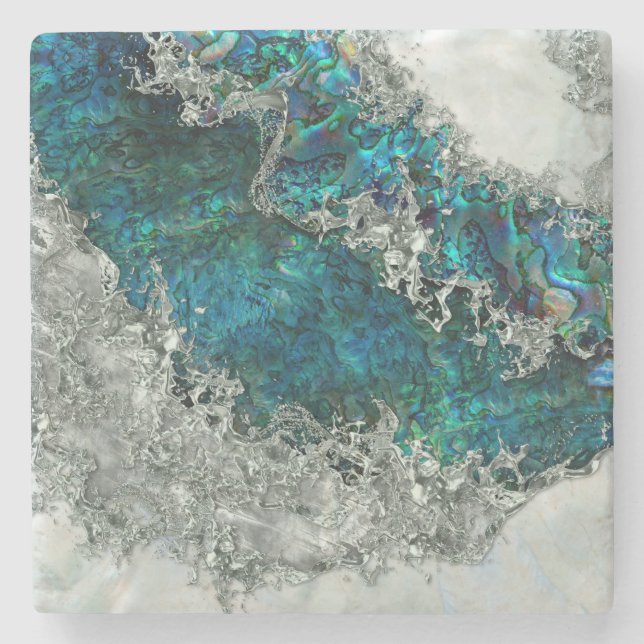 Abalone Shell Pearl and Silver 2 Stone Coaster (Front)