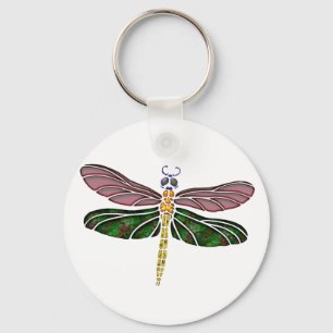 Abalone Shell & Stained Glass Dragonfly Key Ring