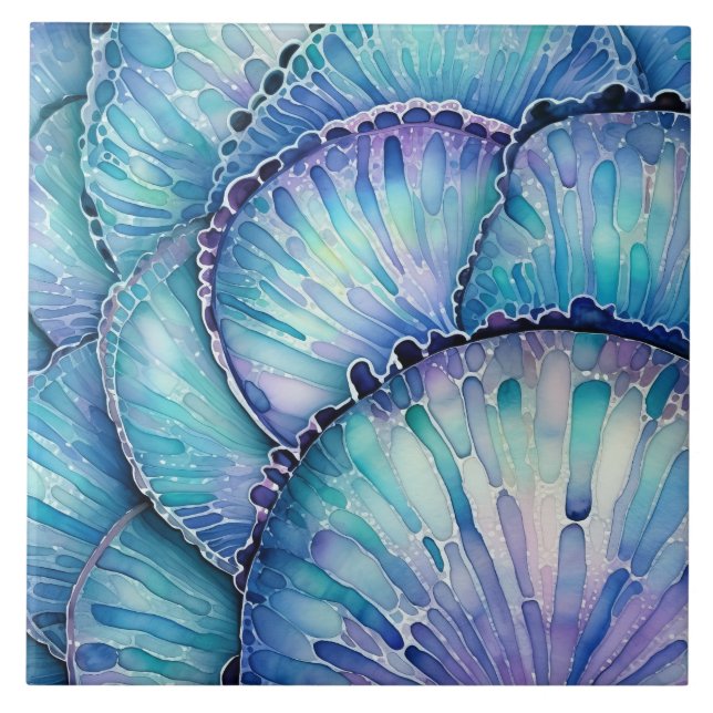 Abalone Shell Watercolor Abstract Pattern Tile (Front)