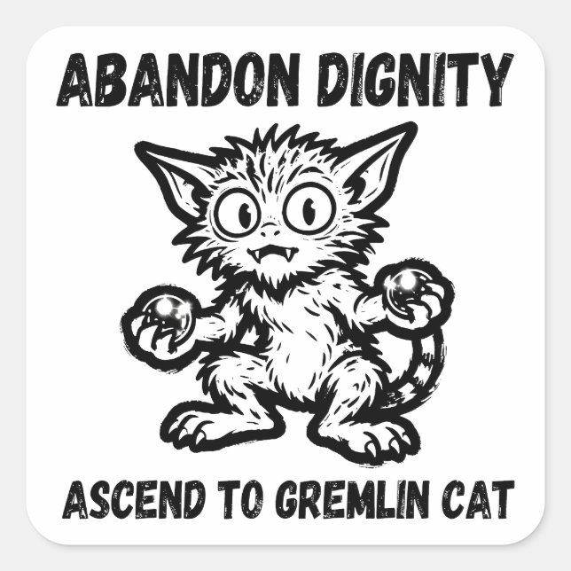 Abandon Dignity Ascend To Gremlin Cat Funny Meme Square Sticker (Front)