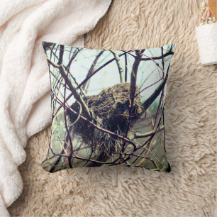 Abandoned Bird Nest In Spring  Cushion