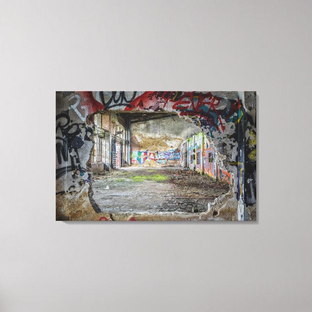 Abandoned Building Hole in Wall Graffiti  Art Canvas Print (Front)