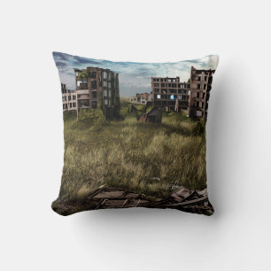 Abandoned Buildings  Urban Post Apocalyptic Art Cushion