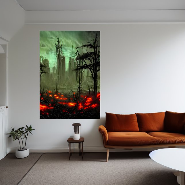 abandoned burning city | AI Art Poster (Creator Uploaded)