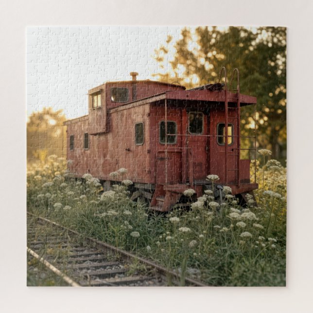Abandoned Caboose In a Wildflower Field Jigsaw Puzzle (Vertical)